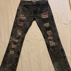 VINTAGE DENIM GS-115 Distressed Black Jeans for Men